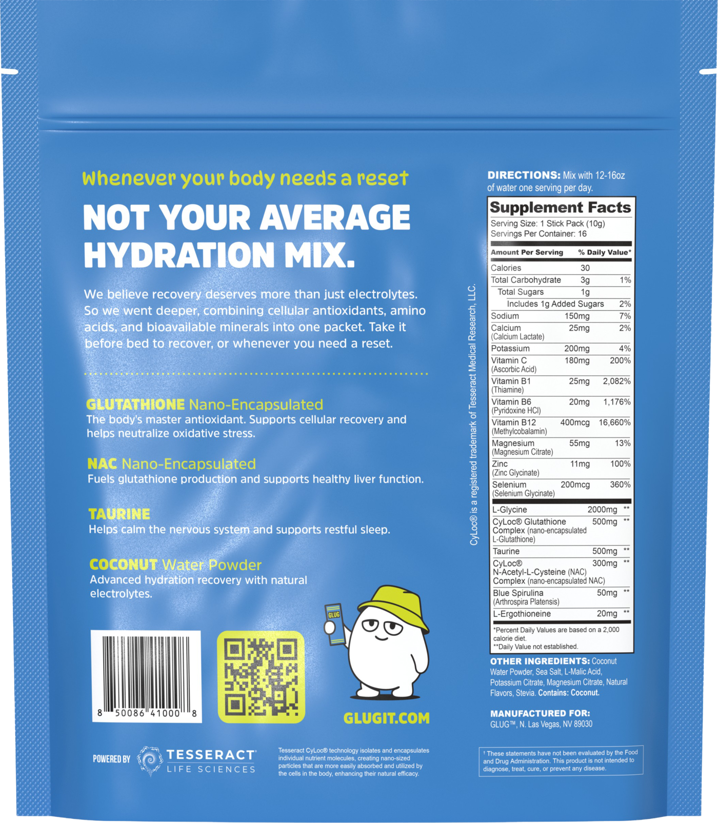 Glug pouch — back / supplement facts